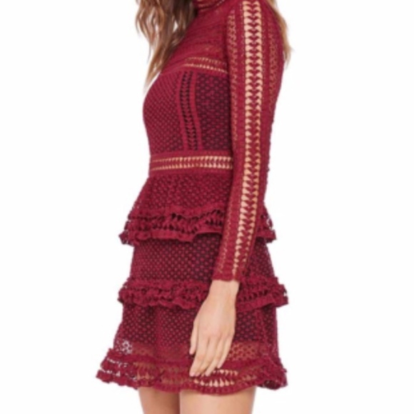 Mr Self Portrait Lace Dress Burgundy - Picture 2 of 8